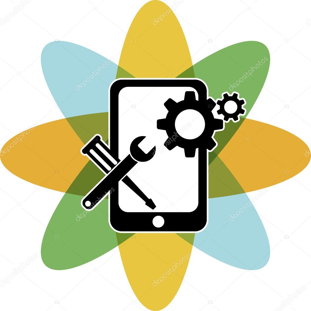 Illustration art of a mobile repair logo with isolated background