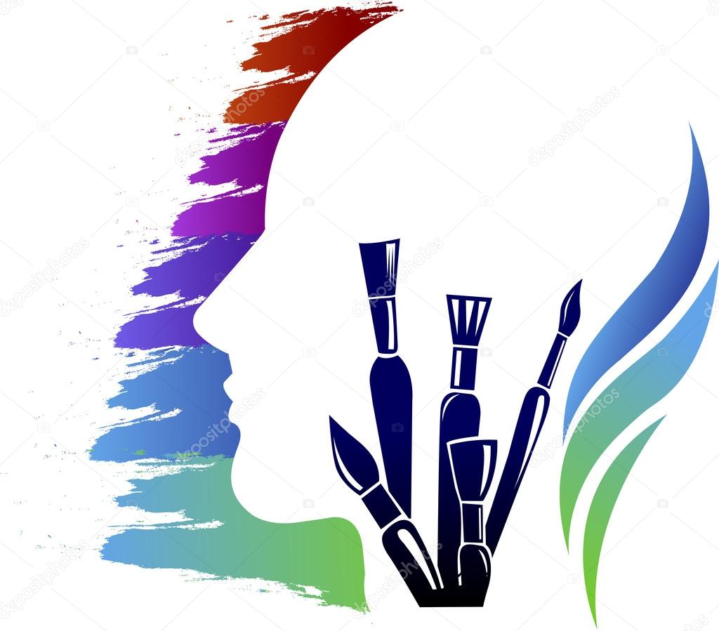 Illustration art of a head art think logo with isolated background