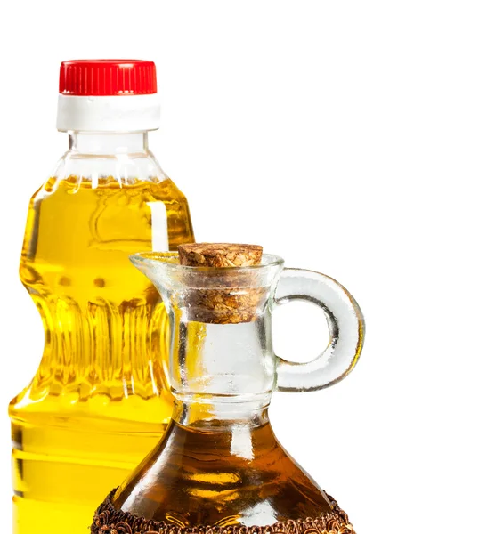 Bottle and glass cruet for oil — Stock Photo, Image