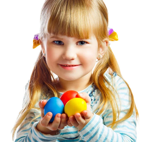 Sweet little girl with yellow Easter egg — Stock Photo, Image