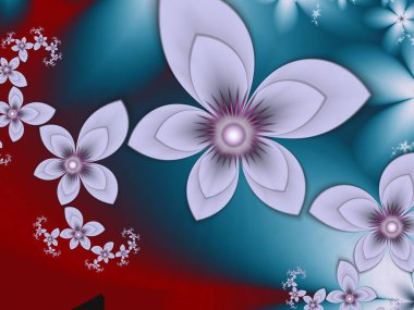 Çiçekli mavi fraktal çizim. Tasarım için yaratıcı öge. Metin için yeri olan orijinal dijital sanat eserleri