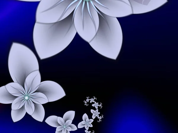 Çiçekli Mavi Fraktal Çizim Tasarım Için Yaratıcı Öge Metin Için — Stok fotoğraf