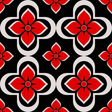 Çiçeksiz arka plan. Soyut çiçek desenli kırmızı siyah doku. Tasarım tekrarlanıyor.