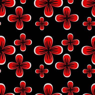 Çiçeksiz arka plan. Soyut çiçek desenli kırmızı siyah doku. Tasarım tekrarlanıyor.