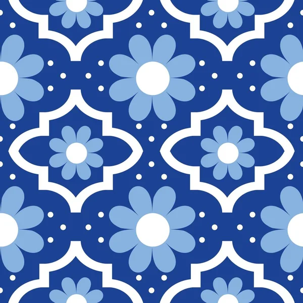 Kék Fehér Zökkenőmentes Háttér Virágokkal — Stock Fotó