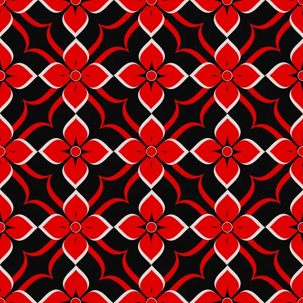 Çiçeksiz arka plan. Soyut çiçek desenli kırmızı siyah doku. Tasarım tekrarlanıyor.