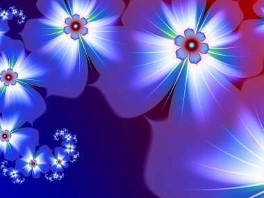 Çiçekli mavi fraktal çizim. Tasarım için yaratıcı öge. Metin için yeri olan orijinal dijital sanat eserleri