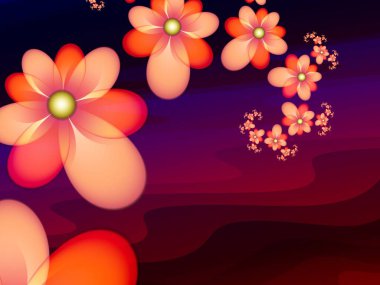 Çiçekli arka plan olarak turuncu fraktal görüntü. Tasarım için yaratıcı bir unsur. Matematik algoritmasıyla elde edilen fraktal çiçek. Yaratıcı grafik tasarımı için dijital çizimler.