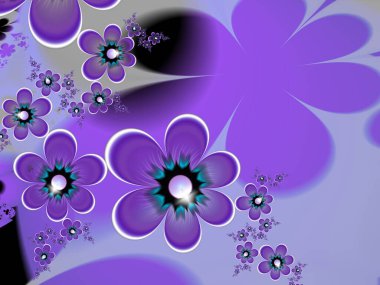Çiçekli mor fraktal çizim. Tasarım için yaratıcı bir unsur. Matematik algoritmasıyla elde edilen fraktal çiçek. Yaratıcı grafik tasarımı için dijital çizimler.
