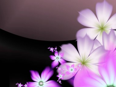 Çiçekli mor fraktal çizim. Tasarım için yaratıcı bir unsur. Matematik algoritmasıyla elde edilen fraktal çiçek. Yaratıcı grafik tasarımı için dijital çizimler.