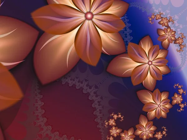 Çiçekli arka plan olarak turuncu fraktal görüntü. Tasarım için yaratıcı bir unsur. Matematik algoritmasıyla elde edilen fraktal çiçek. Yaratıcı grafik tasarımı için dijital çizimler.