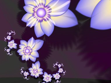 Çiçekli mor fraktal çizim. Tasarım için yaratıcı bir unsur. Matematik algoritmasıyla elde edilen fraktal çiçek. Yaratıcı grafik tasarımı için dijital çizimler.