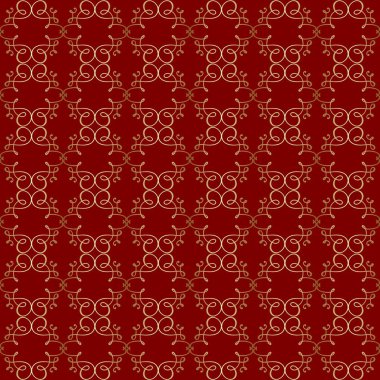 Düzenli süslemeleri olan kırmızı altın desenli.