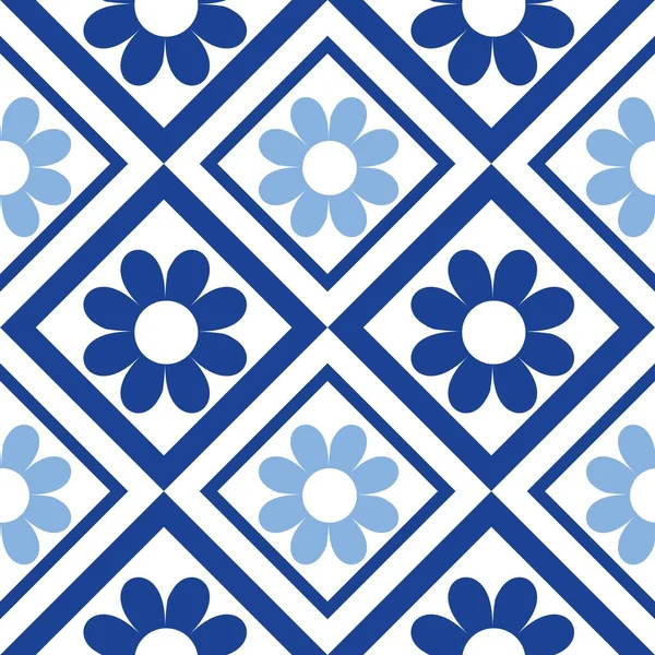 Blauer Weißer Nahtloser Hintergrund Mit Blumen — Stockfoto