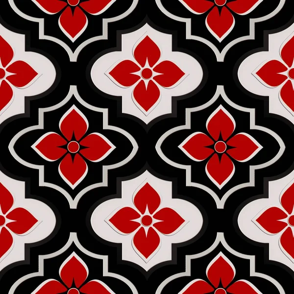 Virágos Zökkenőmentes Háttér Piros Fekete Textúra Absztrakt Virágmintával Ismételt Tervezés — Stock Fotó