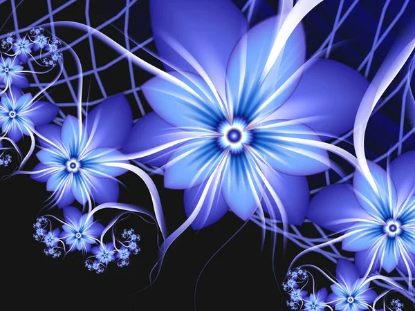 花と青のフラクタルイラストの背景 デザインのための創造的な要素 テキストのための場所と元のデジタルアートワーク ストック写真