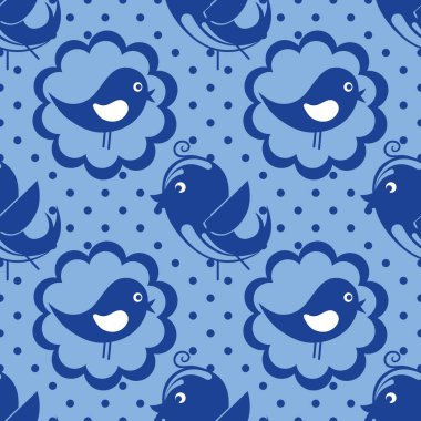 Çocuklar için mavi ve beyaz arkaplan şeklinde kusursuz bir çizgi film. Klasik güdüleri olan kusursuz desenli fayanslar.