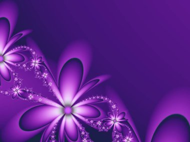 Çiçekli mor fraktal çizim. Tasarım için yaratıcı bir unsur. Matematik algoritmasıyla elde edilen fraktal çiçek. Yaratıcı grafik tasarımı için dijital çizimler.