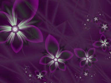 Çiçekli mor fraktal çizim. Tasarım için yaratıcı bir unsur. Matematik algoritmasıyla elde edilen fraktal çiçek. Yaratıcı grafik tasarımı için dijital çizimler.