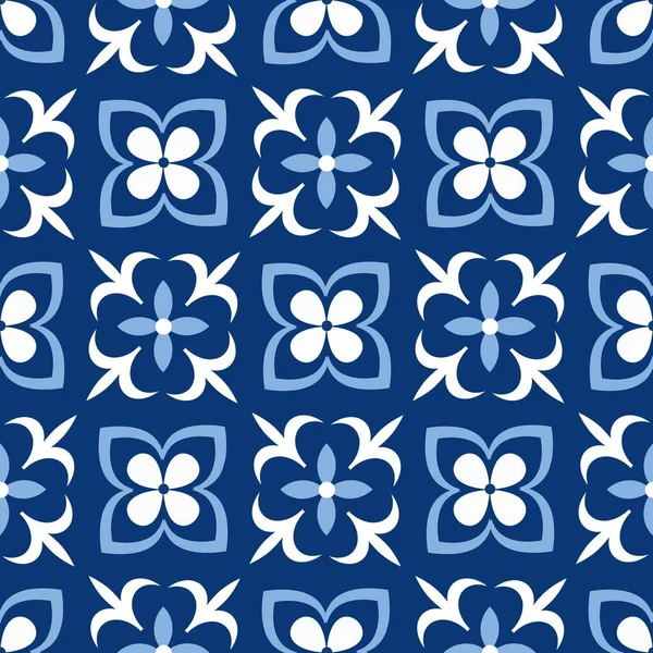 Kék Fehér Zökkenőmentes Háttér Virágokkal — Stock Fotó