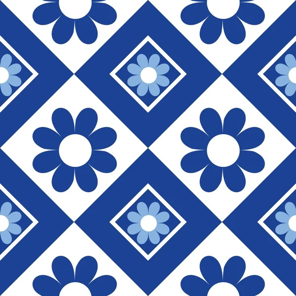 Blauw Wit Naadloze Achtergrond Met Bloemen — Stockfoto