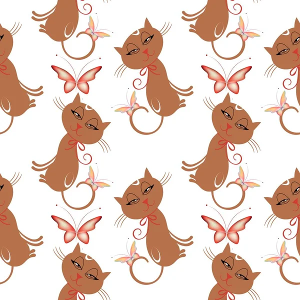 Cartoon seamless background with multicolor cats, like a cheerful pattern. Regular baby texture with cats.