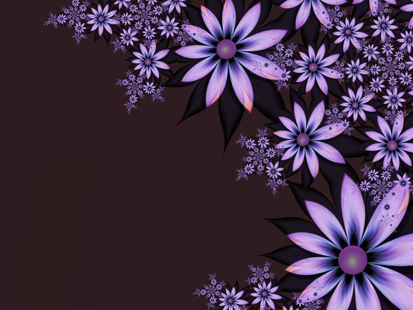 Purple fractal illustration background with flower. Creative element for design. Fractal flower rendered by math algorithm. Digital artwork for creative graphic design.