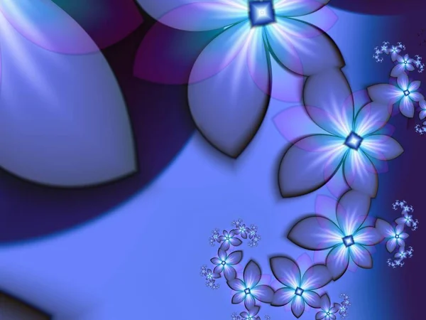 Blauwe Fractal Illustratie Achtergrond Met Bloem Creatief Element Voor Design — Stockfoto