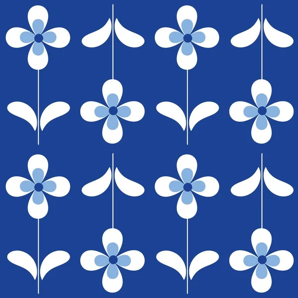 Bleu Fond Blanc Sans Couture Avec Des Fleurs — Photo