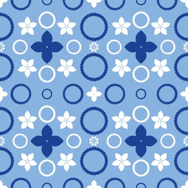 Azul Fundo Sem Costura Branco Com Flores — Fotografia de Stock