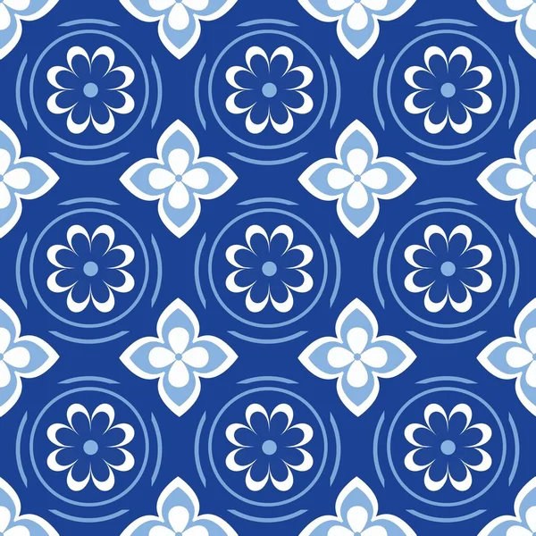 Fondo Azul Blanco Sin Costuras Con Flores —  Fotos de Stock