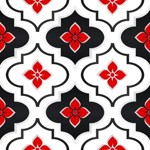 Floral seamless background. Red black texture with abstract floral pattern. Repeating design.