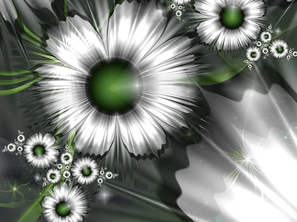 Fractal Image White Flowers Template Place Insert Text Gentle Background — Stok fotoğraf