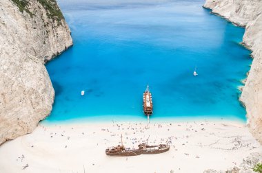 ünlü navagio beach, zakynthos, Yunanistan, benzersiz bakış açısı