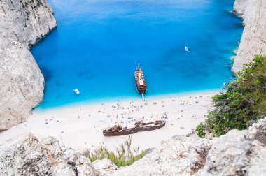 ünlü navagio beach, zakynthos, Yunanistan, benzersiz bakış açısı