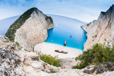 ünlü navagio beach, zakynthos, Yunanistan, sıradışı bir bakış açısından