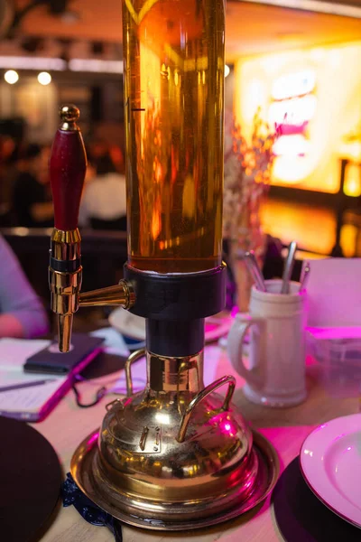 Beer tower 5 liters on the table. beer for a big company in a pub. — Stock Photo, Image