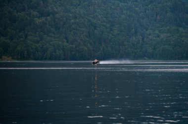 Altai, Rusya - 5 Kasım 2020: Ulusal Park 'ta tekne turu.