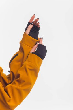 Güzel bir eldiven deliğinde kadın eli..