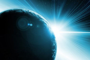 Dünya gezegeni arkasında güneş tutulması soyut gösteren resim