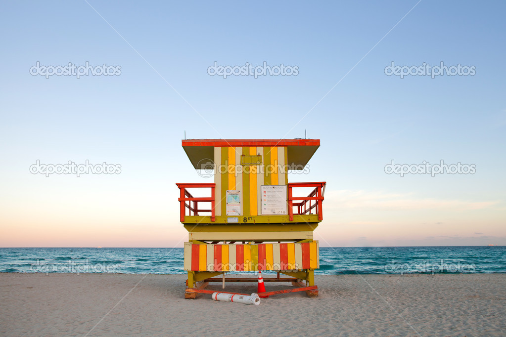 Miami Beach Florida summer scene with lifeguard house