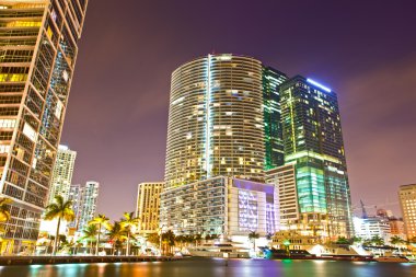 City of Miami Florida colorful night panorama of downtown clipart