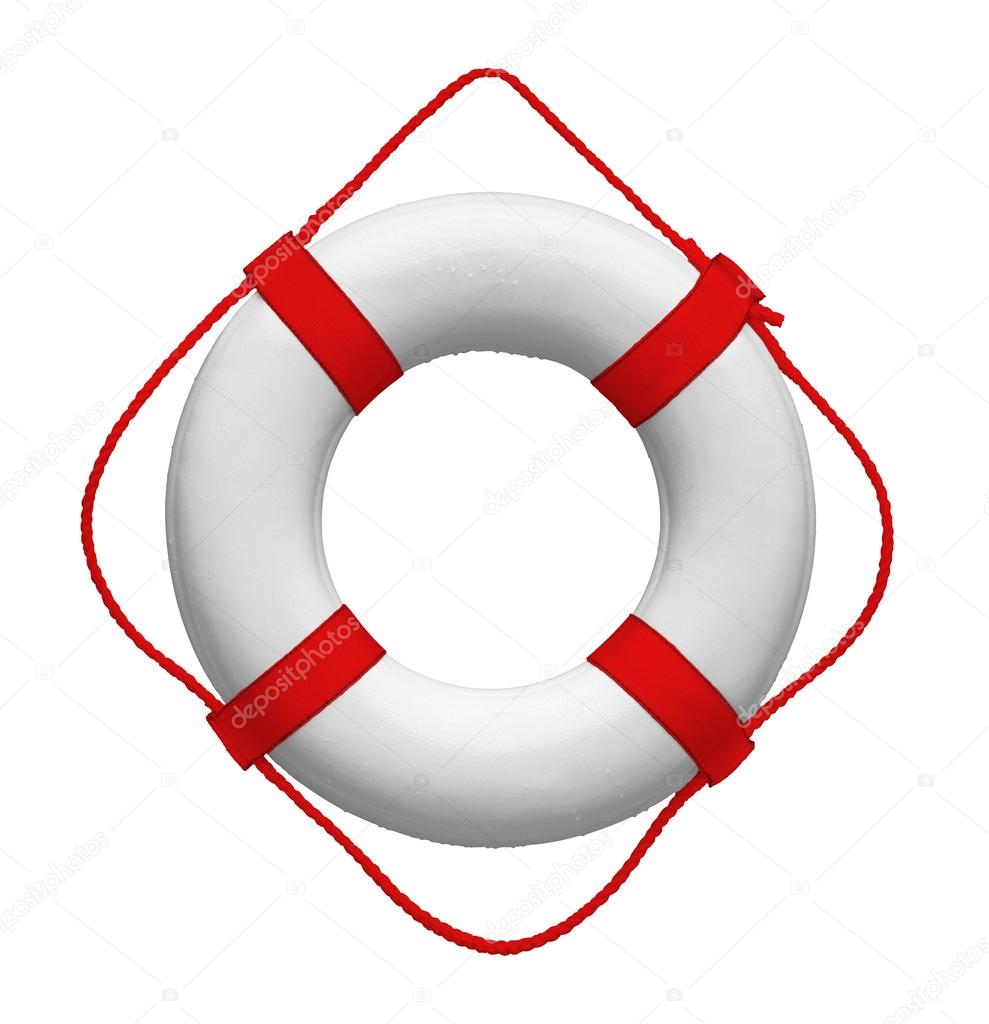 Red ring buoy isolated on white background