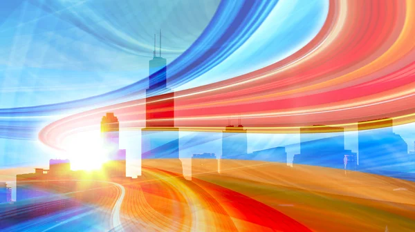Abstract Illustration of an urban highway going to the modern cit — Stock Photo, Image