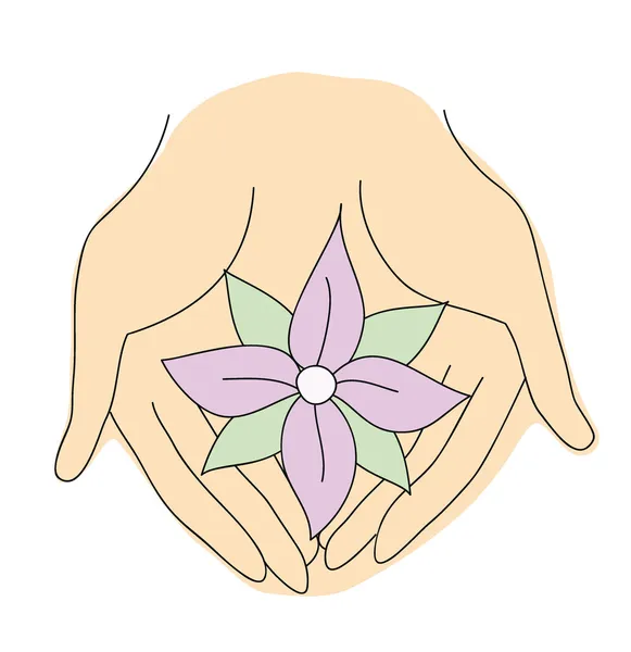 Handen houden bloem — Stockvector