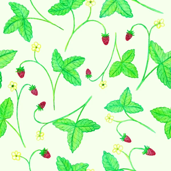 Seamless floral pattern with strawberries — Stock Vector