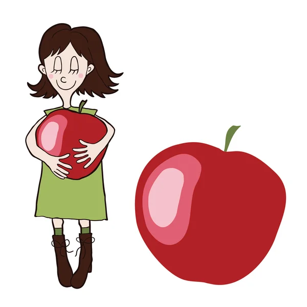 bir elma ile karikatür kız