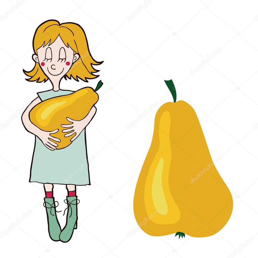 Cartoon girl with a pear