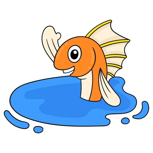Gelukkig Vis Zwemmen Zoet Water Vijver Doodle Icoon Afbeelding Kawaii — Stockvector