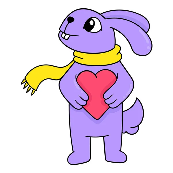 兔子站在那里拥抱爱情快乐 涂鸦图标卡瓦伊 — 图库矢量图片